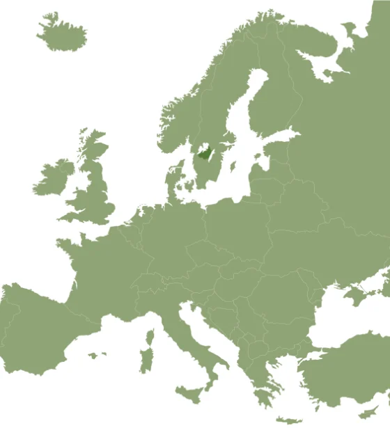 Illustrerad karta över Europa med markering av Skaraborg